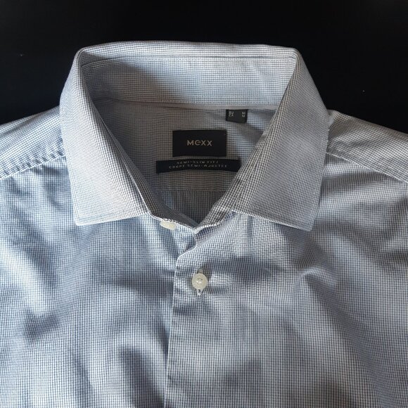 MEXX French Cuff Semi Slim Fit Men's Blue & White Check Shirt ⚡️BUY 3 for $55⚡️ - Picture 2 of 16